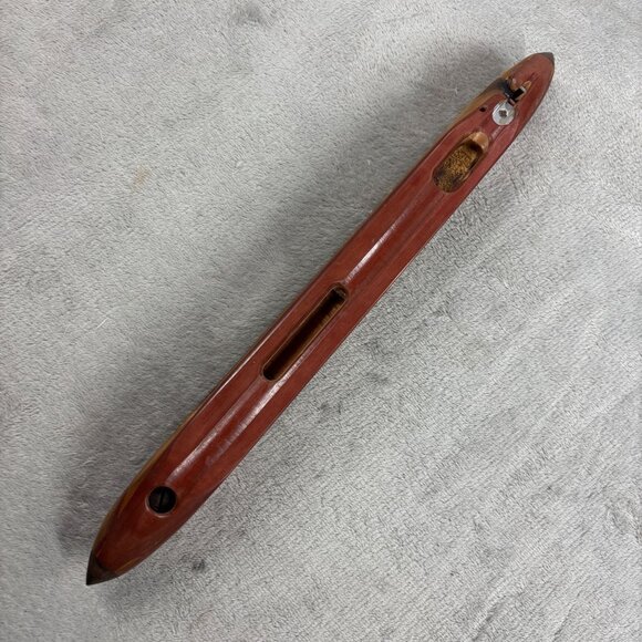 Vintage Wooden Weaving Loom Boat Shuttle With Bobbin & Felt Lining 15" - Picture 2 of 12